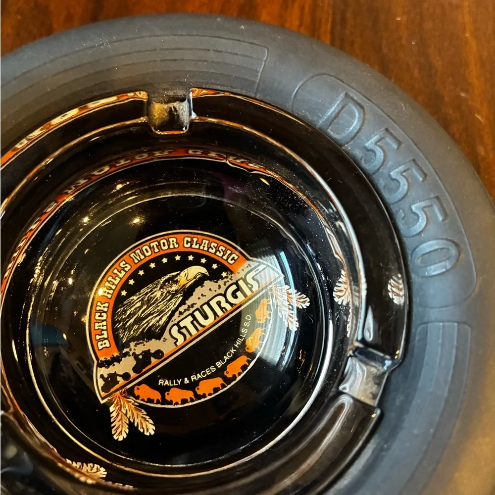 VTG Sturgis Black Glass Ashtray